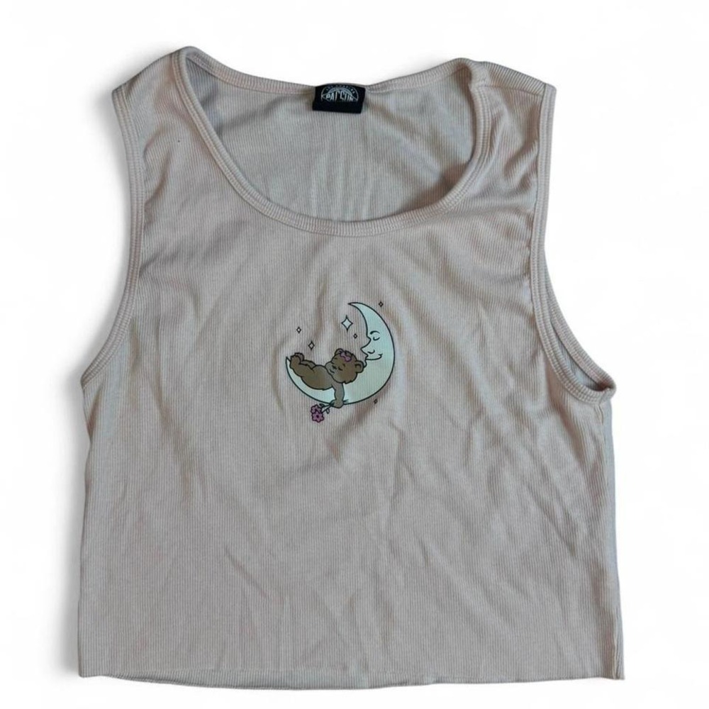 Pacsun Y2K Light pink cropped tank top with moon and bear design